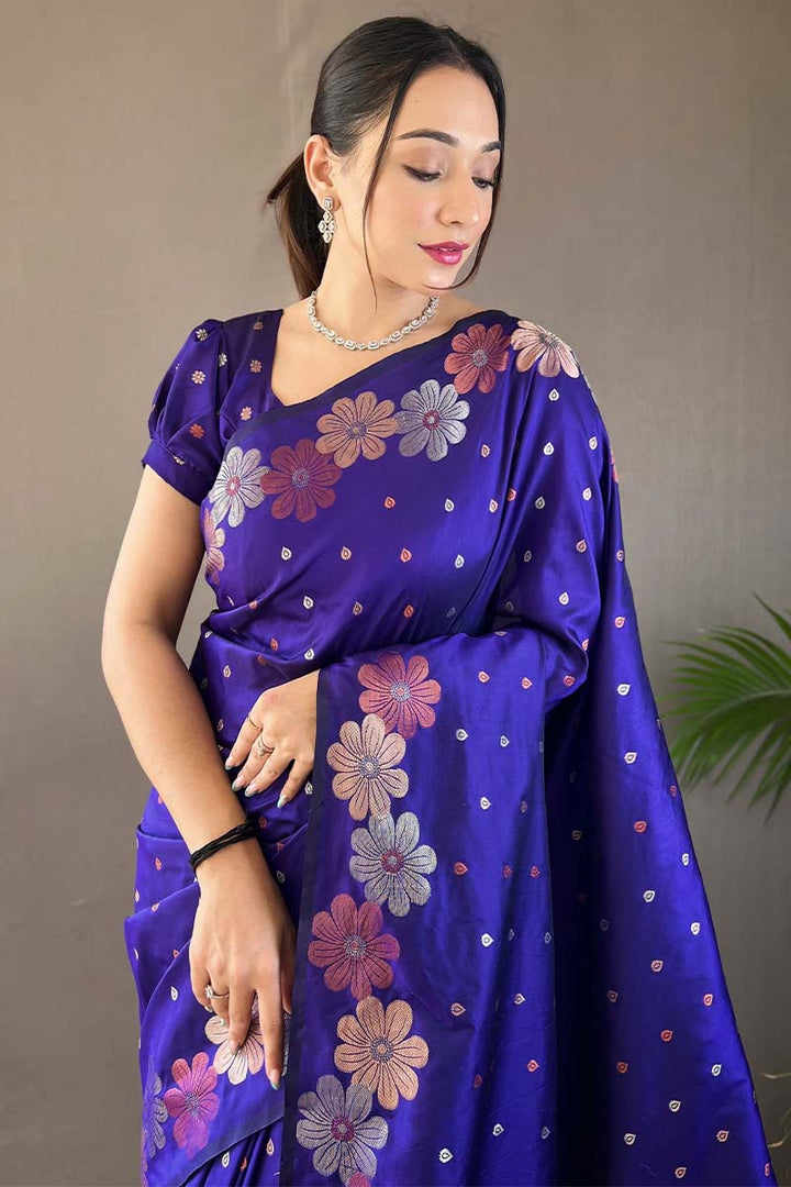 Sapphire Blue Soft Banarasi Silk Saree