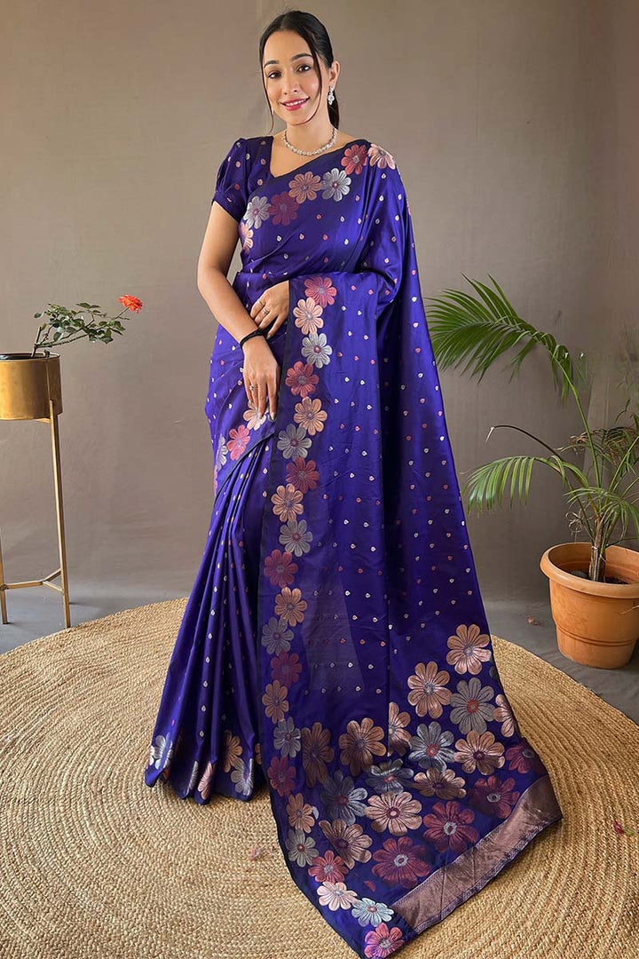 Sapphire Blue Soft Banarasi Silk Saree