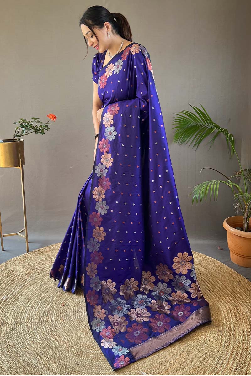 Sapphire Blue Soft Banarasi Silk Saree