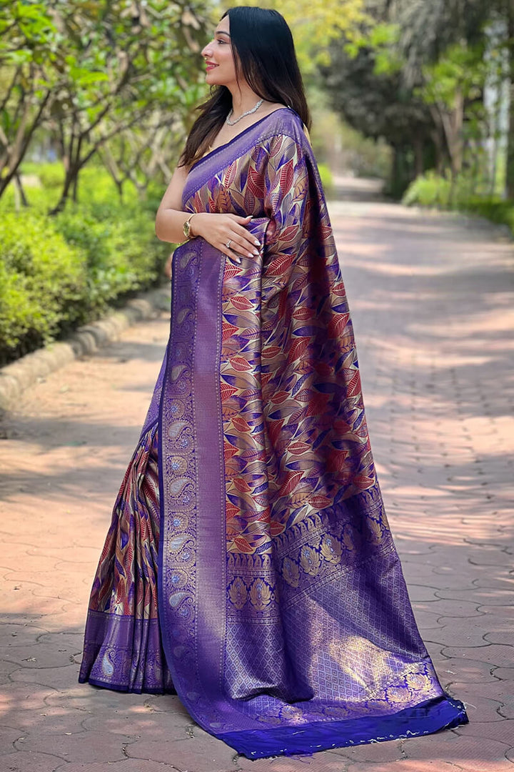 Sapphire Blue Zari Woven Kanjivaram Silk Saree