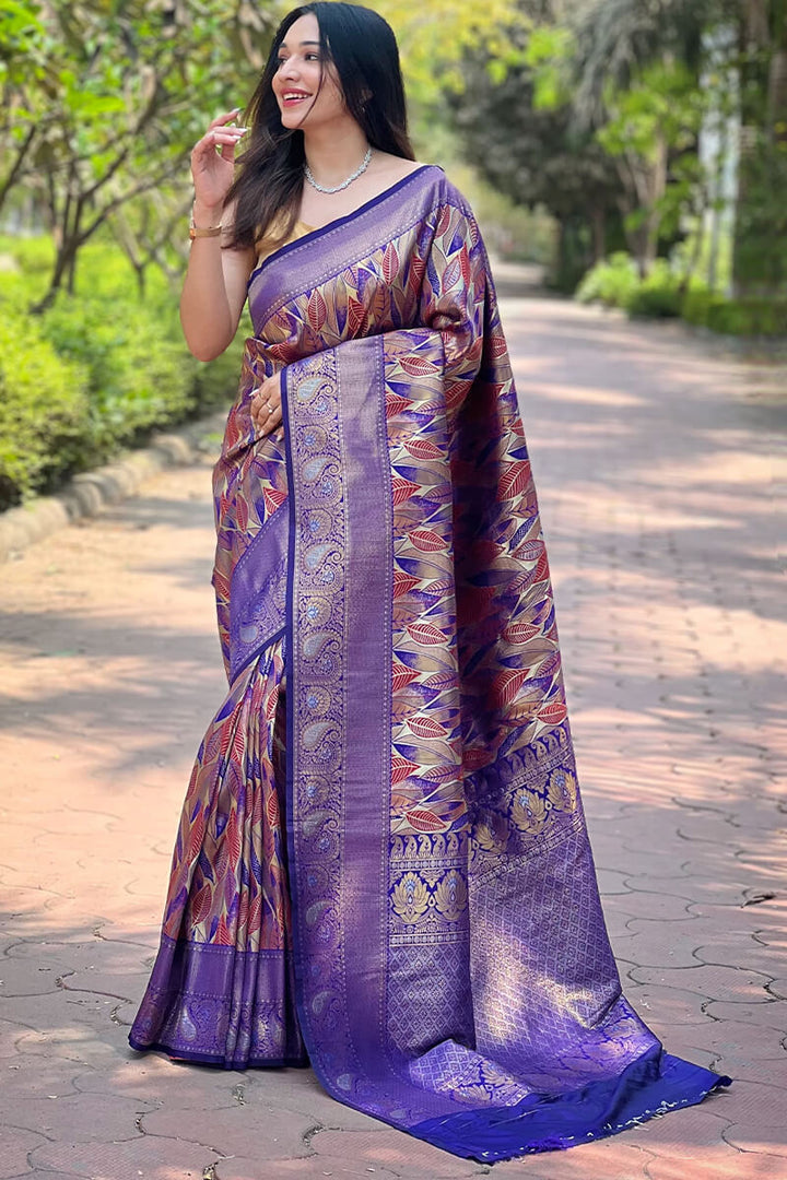 Sapphire Blue Zari Woven Kanjivaram Silk Saree