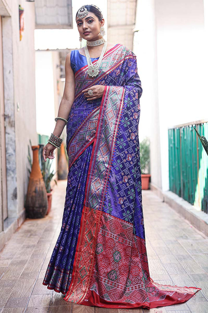 Sapphire Blue Zari Woven Patola Silk Saree