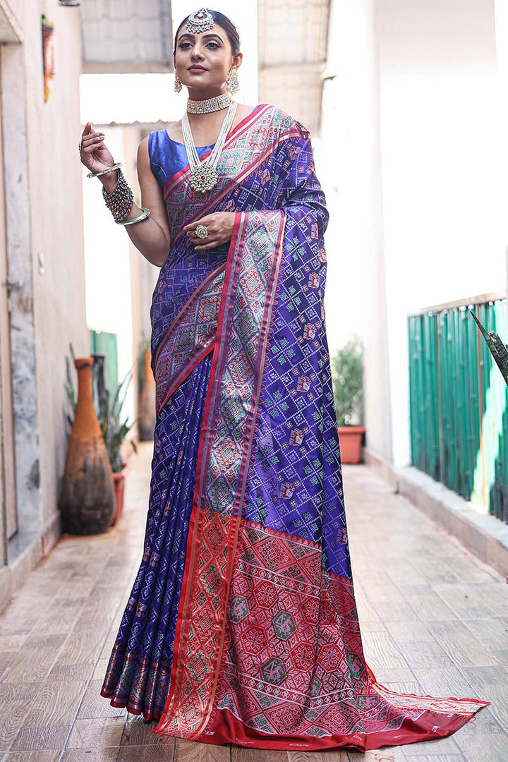 Sapphire Blue Zari Woven Patola Silk Saree