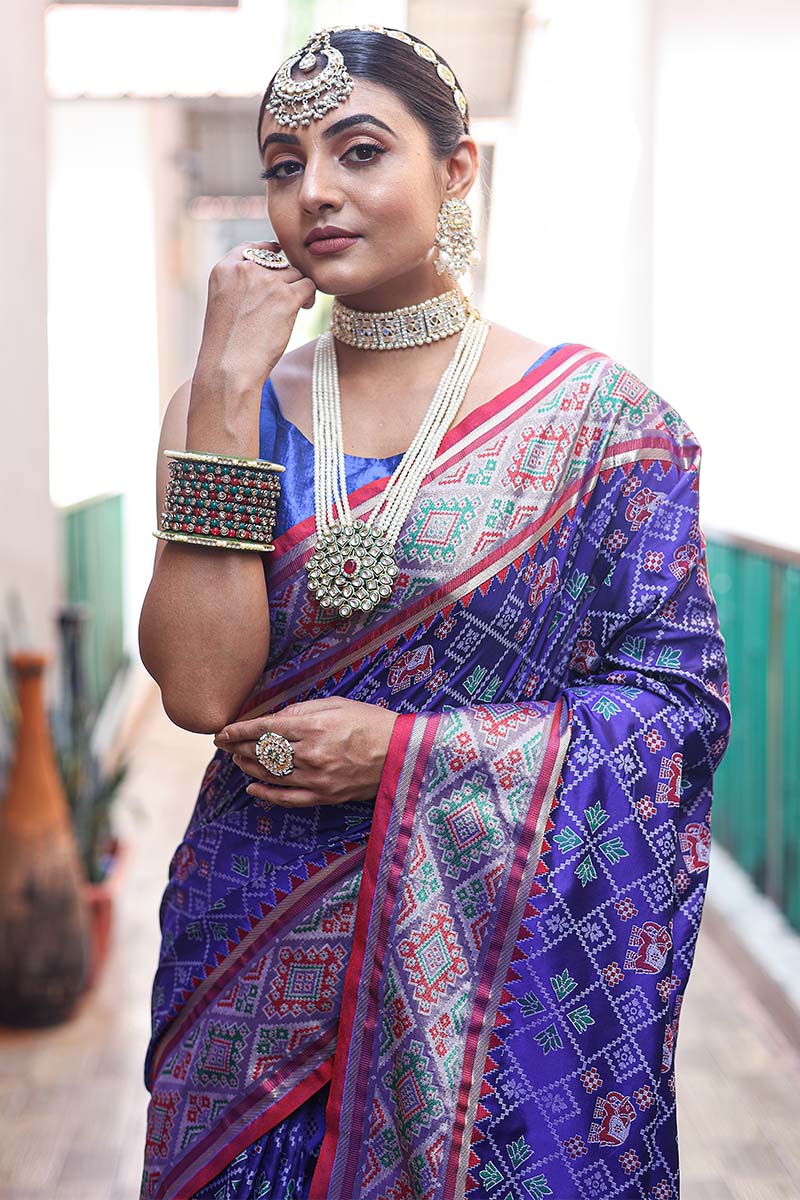 Sapphire Blue Zari Woven Patola Silk Saree