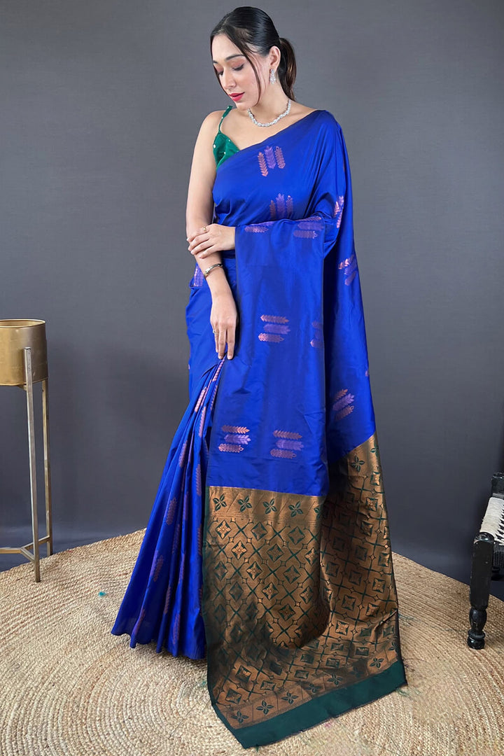 Sapphire Blue Zari Woven Soft Silk Saree