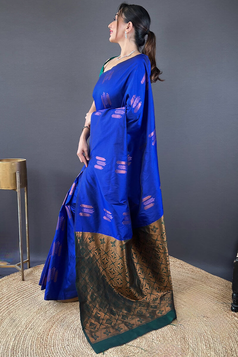 Sapphire Blue Zari Woven Soft Silk Saree