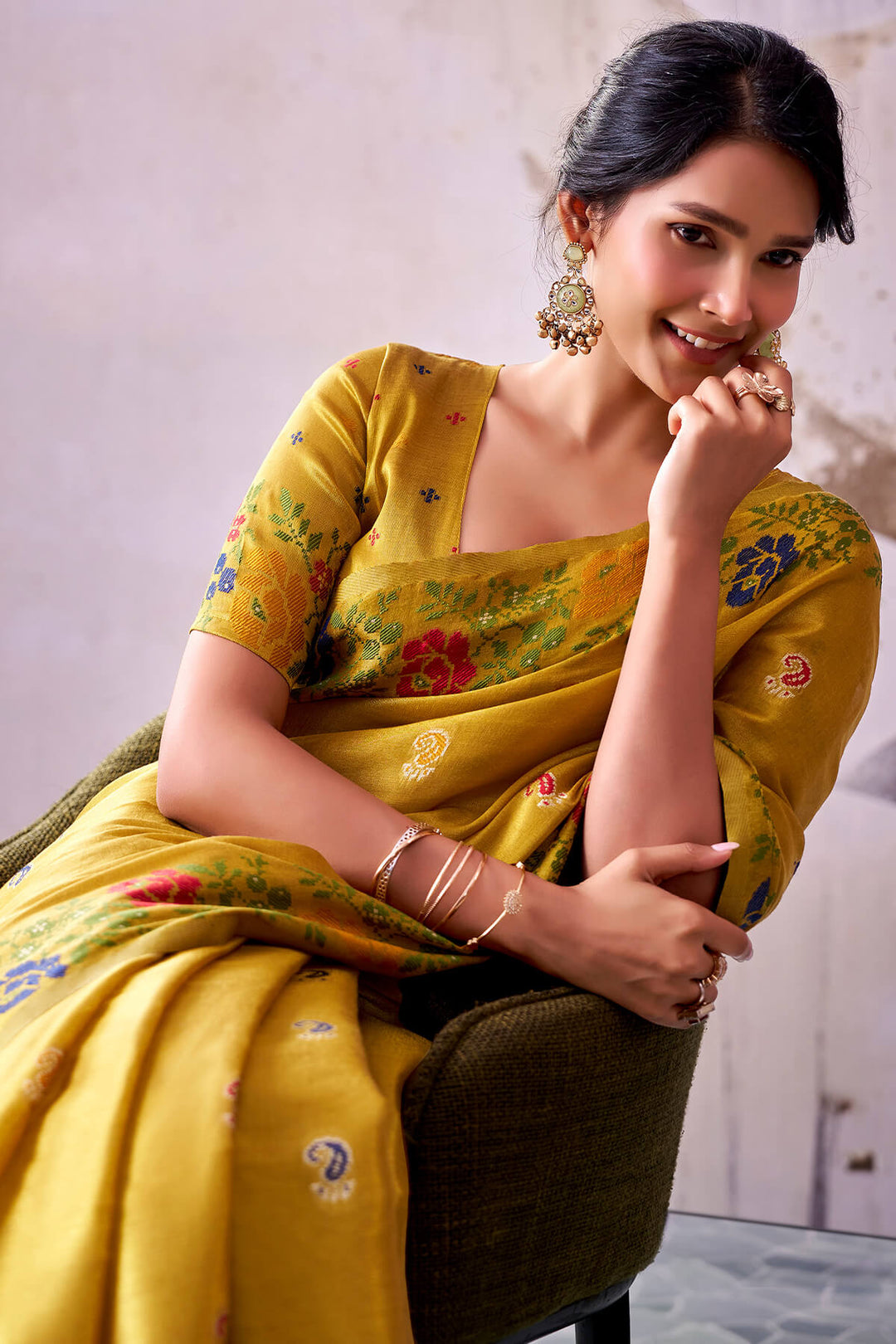 Satin Sheen Gold Zari Woven Banarasi Tissue Silk Saree