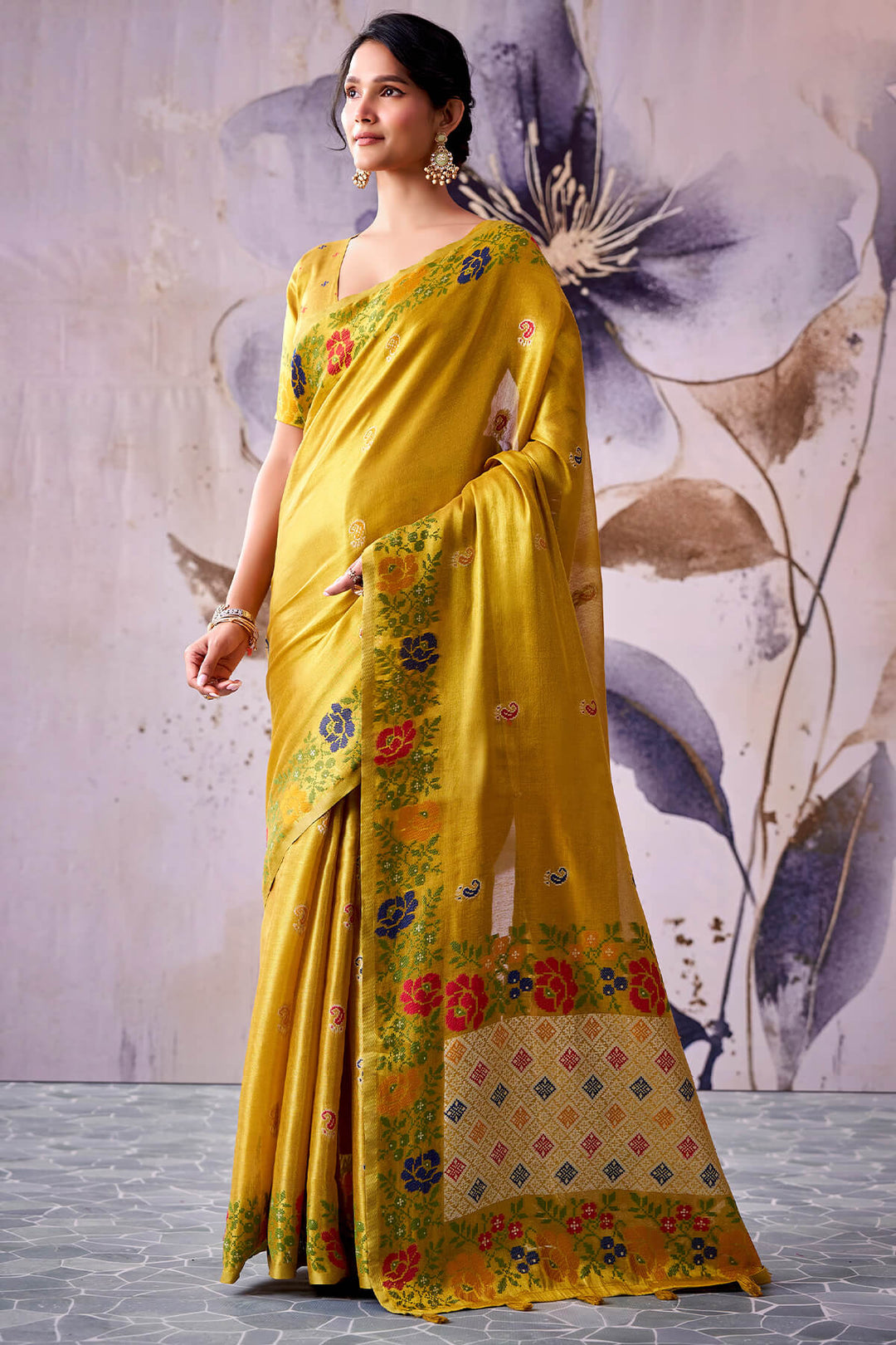 Satin Sheen Gold Zari Woven Banarasi Tissue Silk Saree
