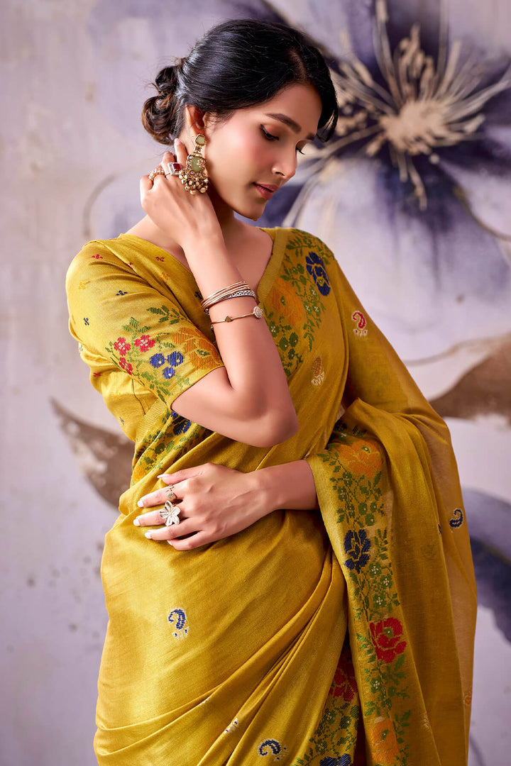 Satin Sheen Gold Zari Woven Banarasi Tissue Silk Saree