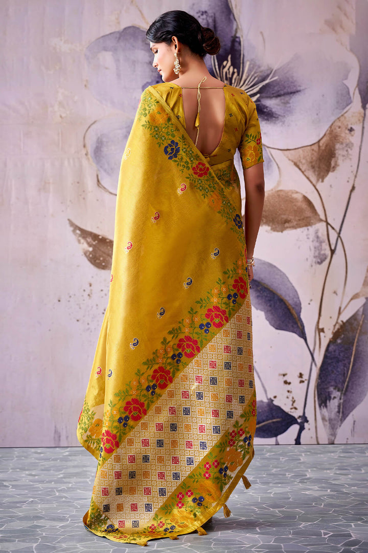Satin Sheen Gold Zari Woven Banarasi Tissue Silk Saree