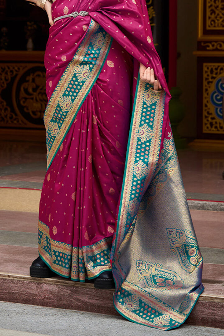 Scarlet Wine Zari Woven Soft Banarasi Silk Saree