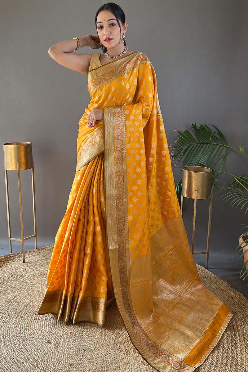 School Bus Yellow Zari Woven Banarasi Silk Saree