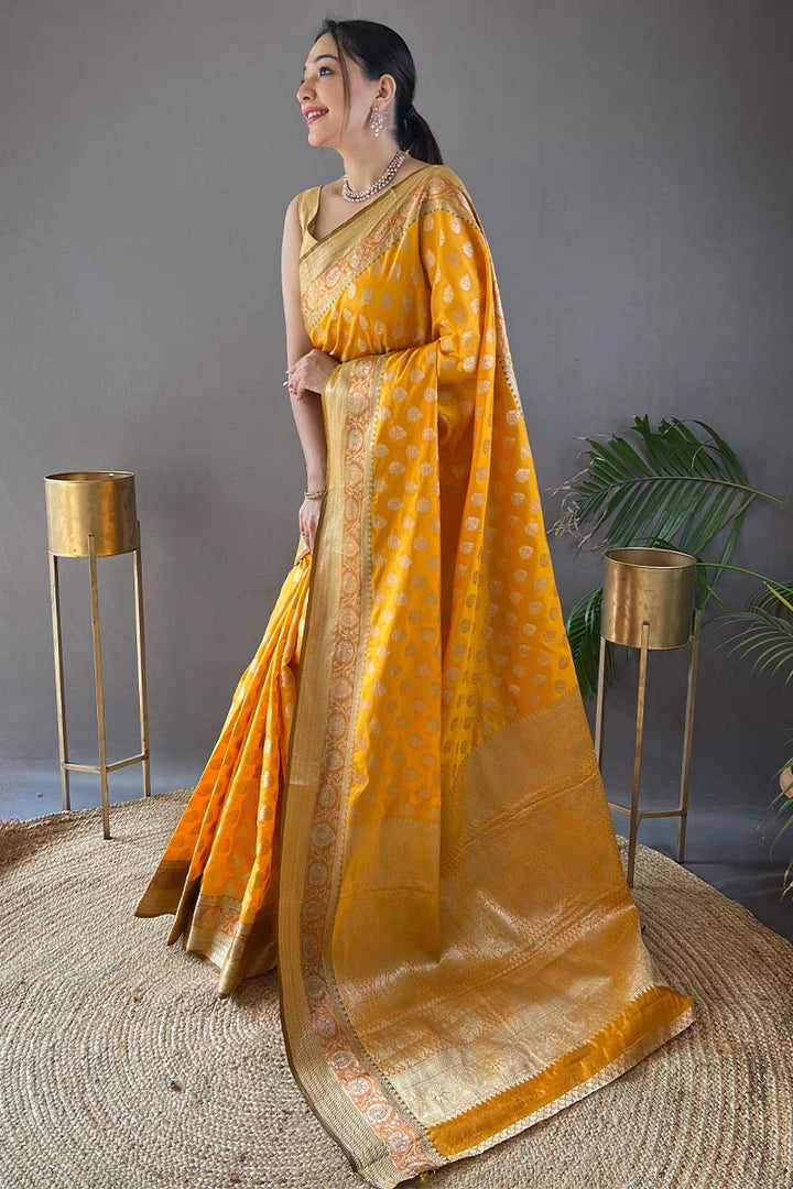 School Bus Yellow Zari Woven Banarasi Silk Saree