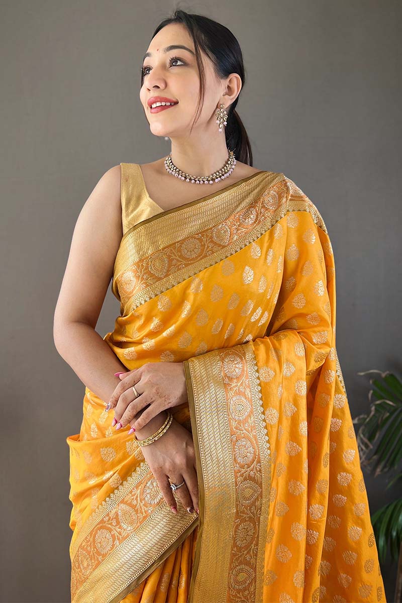 School Bus Yellow Zari Woven Banarasi Silk Saree