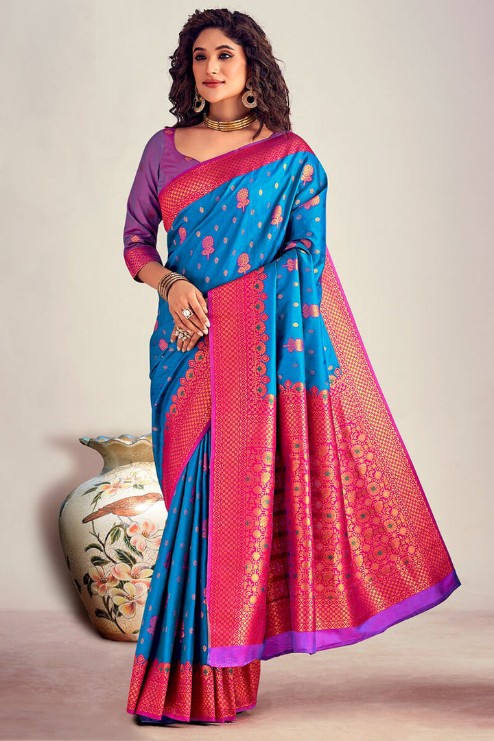 Science Blue Soft Banarasi Silk Saree