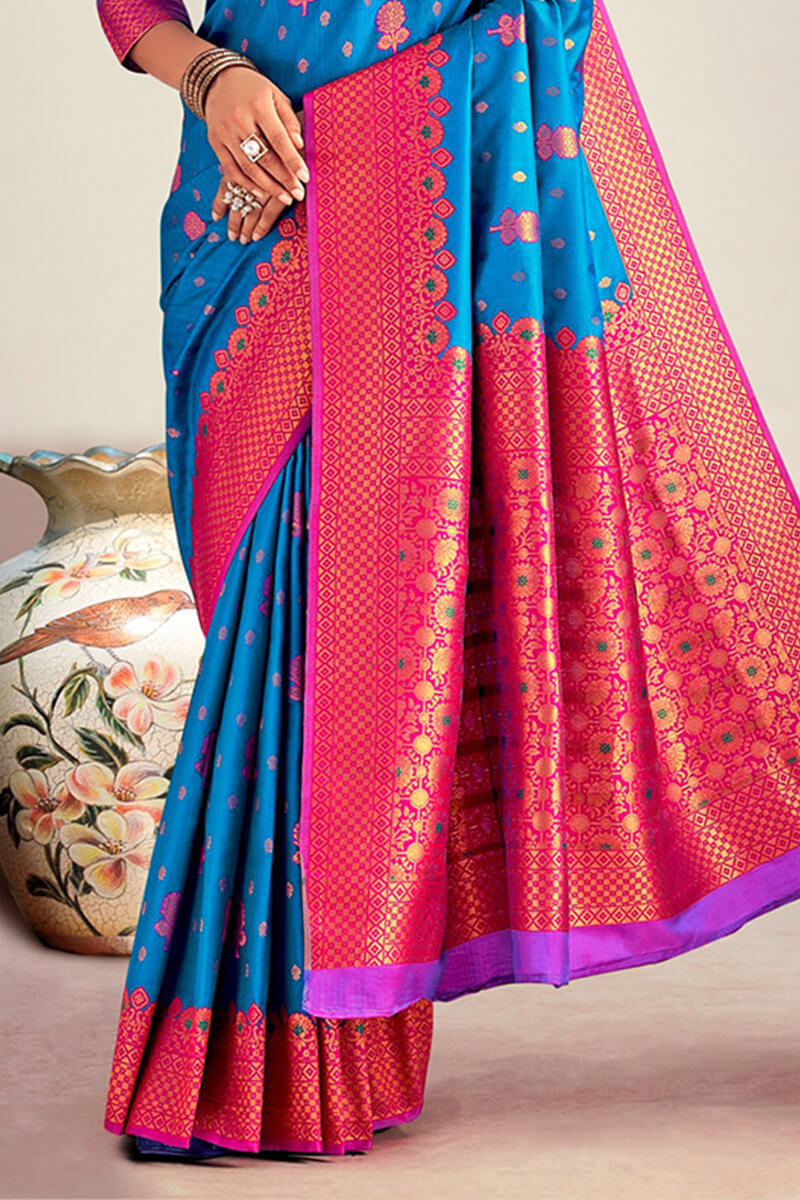 Science Blue Soft Banarasi Silk Saree