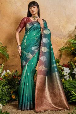 Sea Green Banarasi Paper Silk Saree
