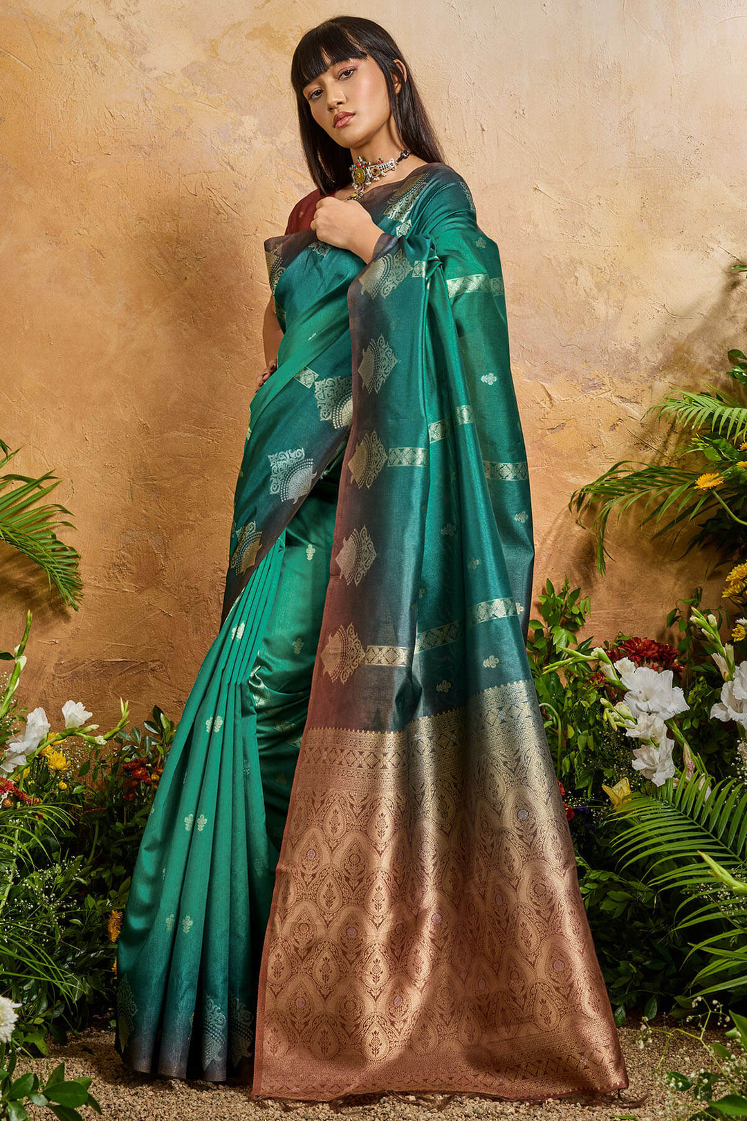 Sea Green Banarasi Paper Silk Saree