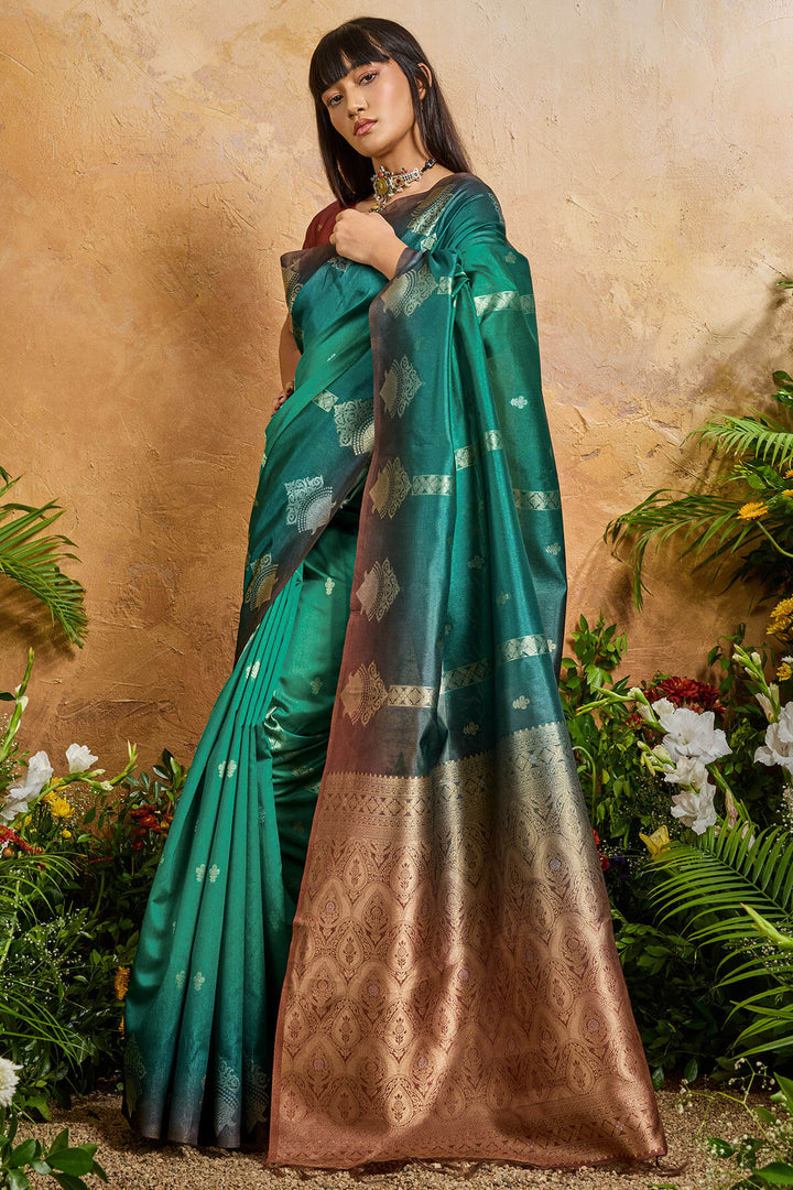Sea Green Banarasi Paper Silk Saree