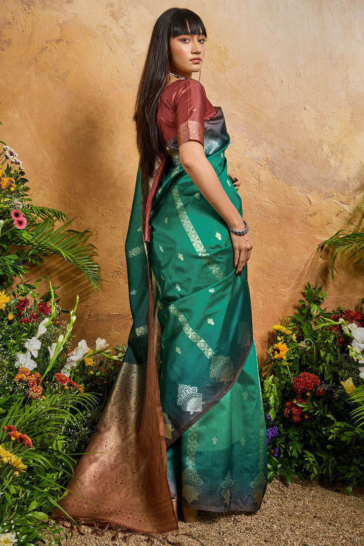 Sea Green Banarasi Paper Silk Saree