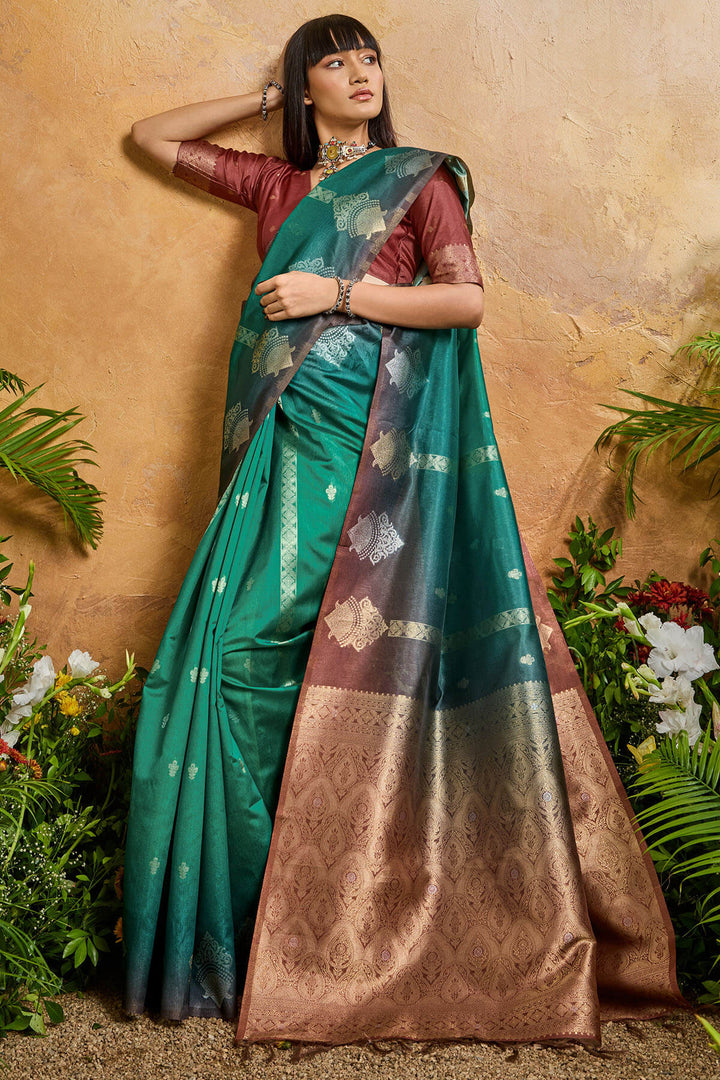 Sea Green Banarasi Paper Silk Saree