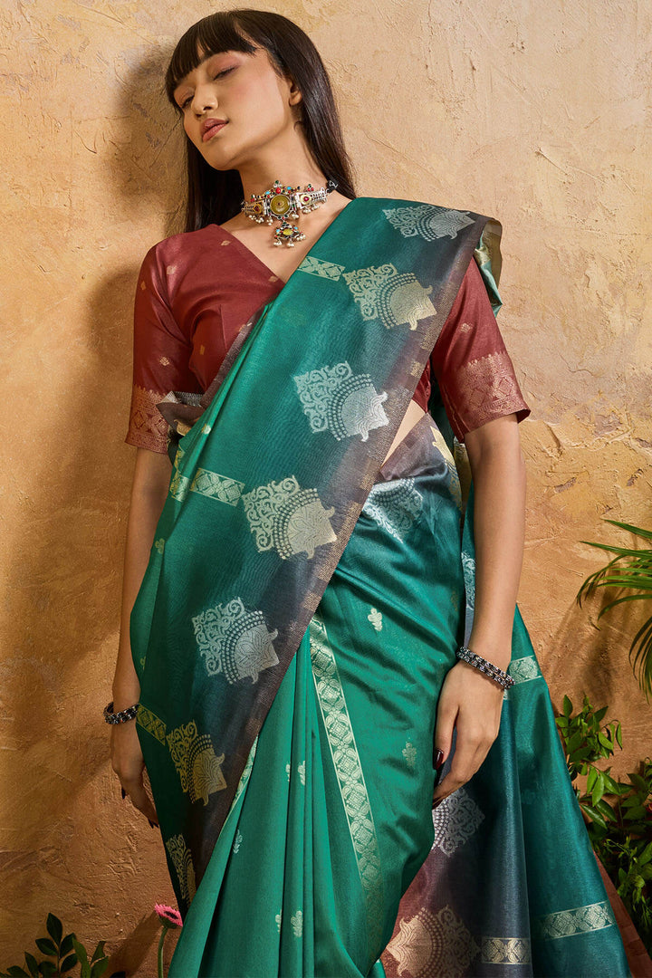 Sea Green Banarasi Paper Silk Saree