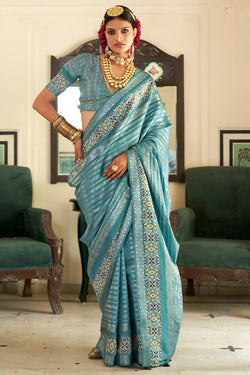 Sea Green Digital Printed Soft Silk Saree