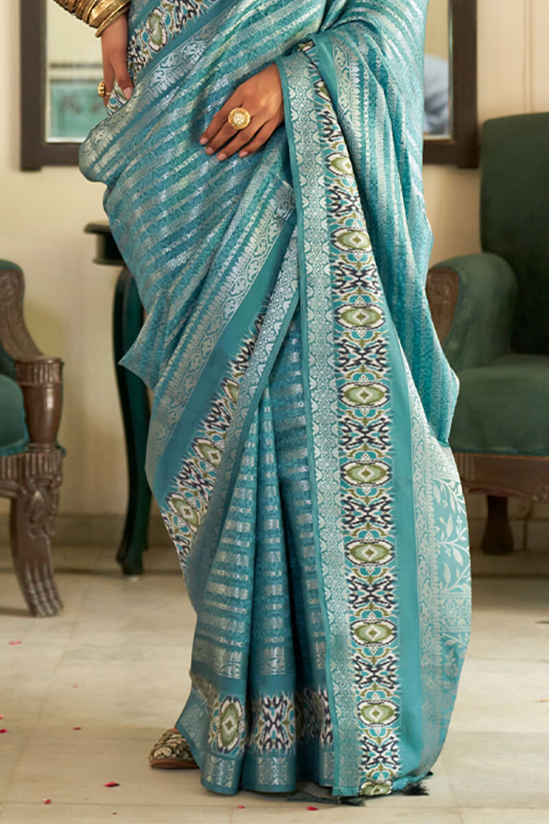 Sea Green Digital Printed Soft Silk Saree
