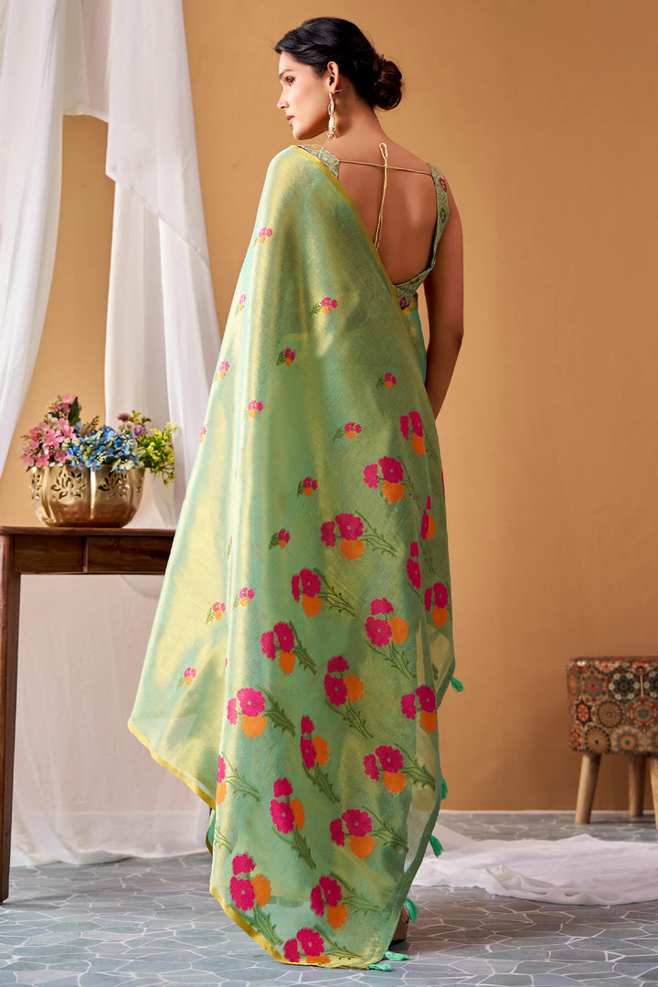 Sea Green Zari Woven Banarasi Tissue Silk Saree