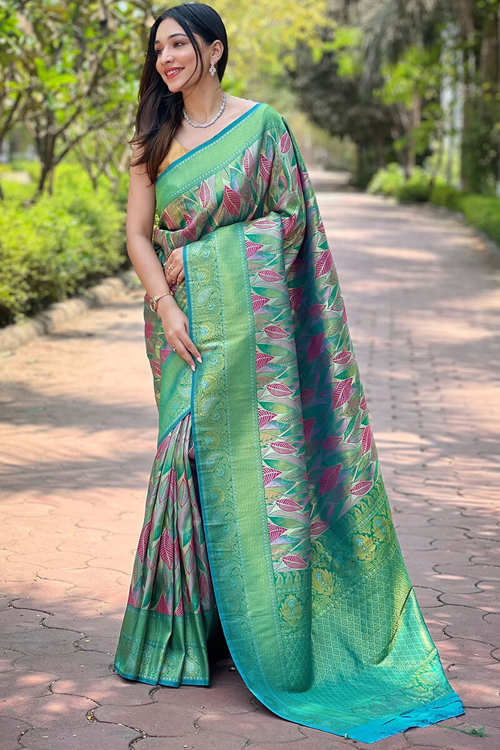 Sea Green Zari Woven Kanjivaram Silk Saree