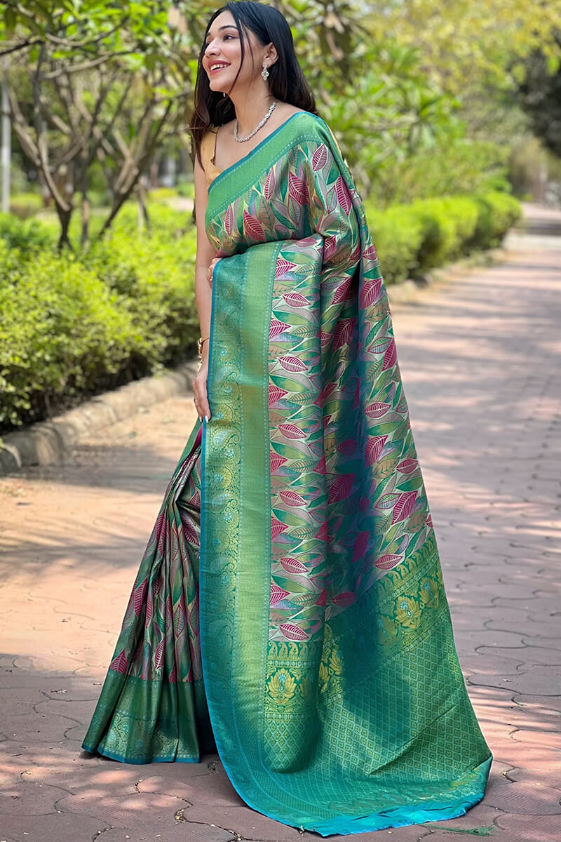 Sea Green Zari Woven Kanjivaram Silk Saree