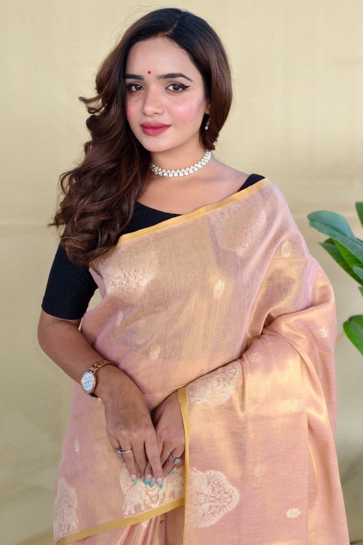 Sea Pink Banarasi Tissue Silk Saree
