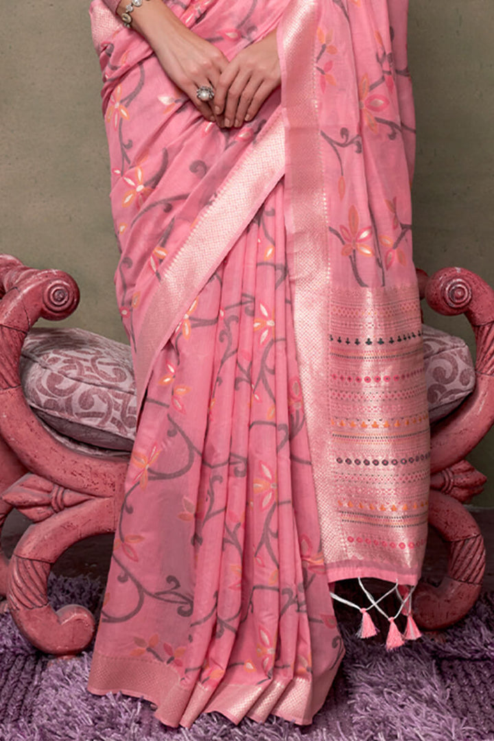 Sea Pink Jamdani Handwoven Cotton Saree