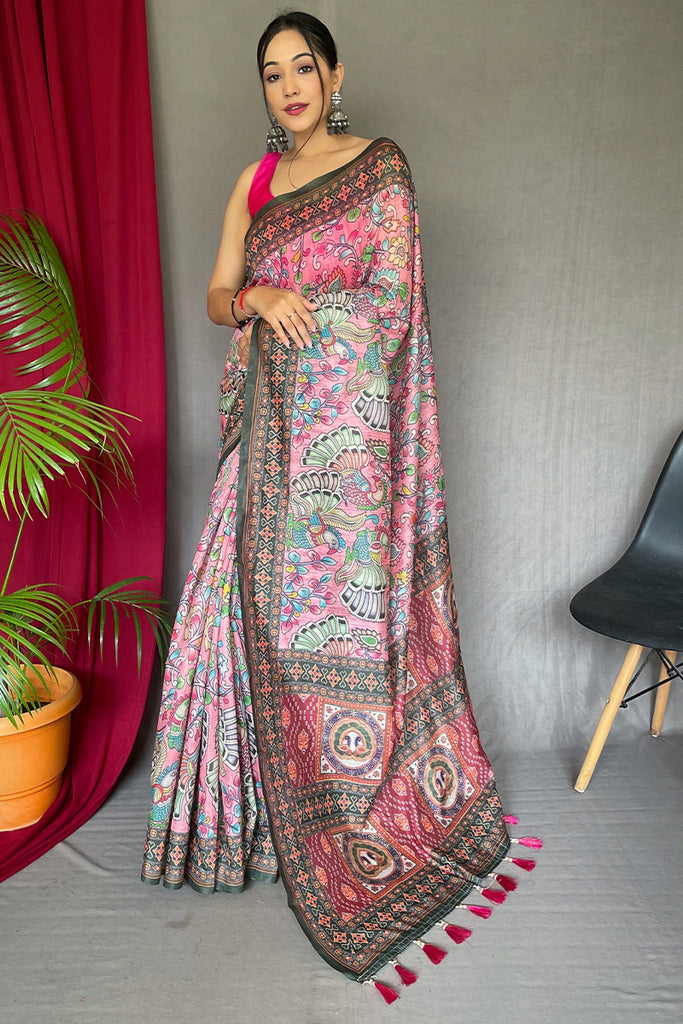 Sea Pink Kalamkari Printed Cotton Saree