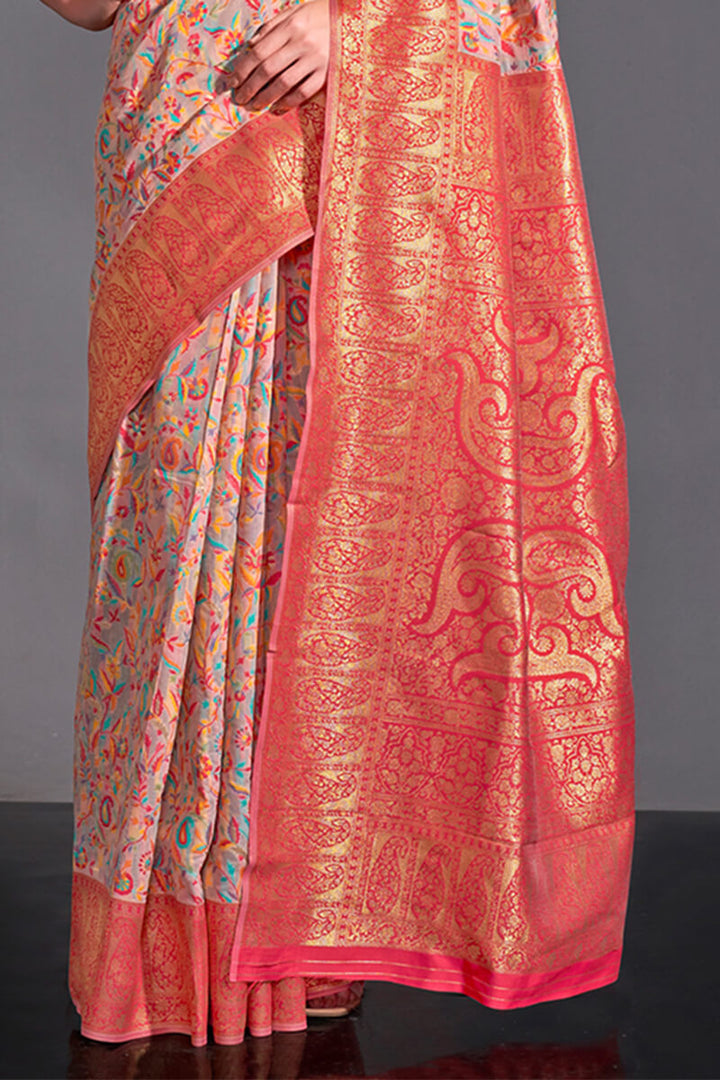 Sea Pink Kashmiri Modal Silk Saree