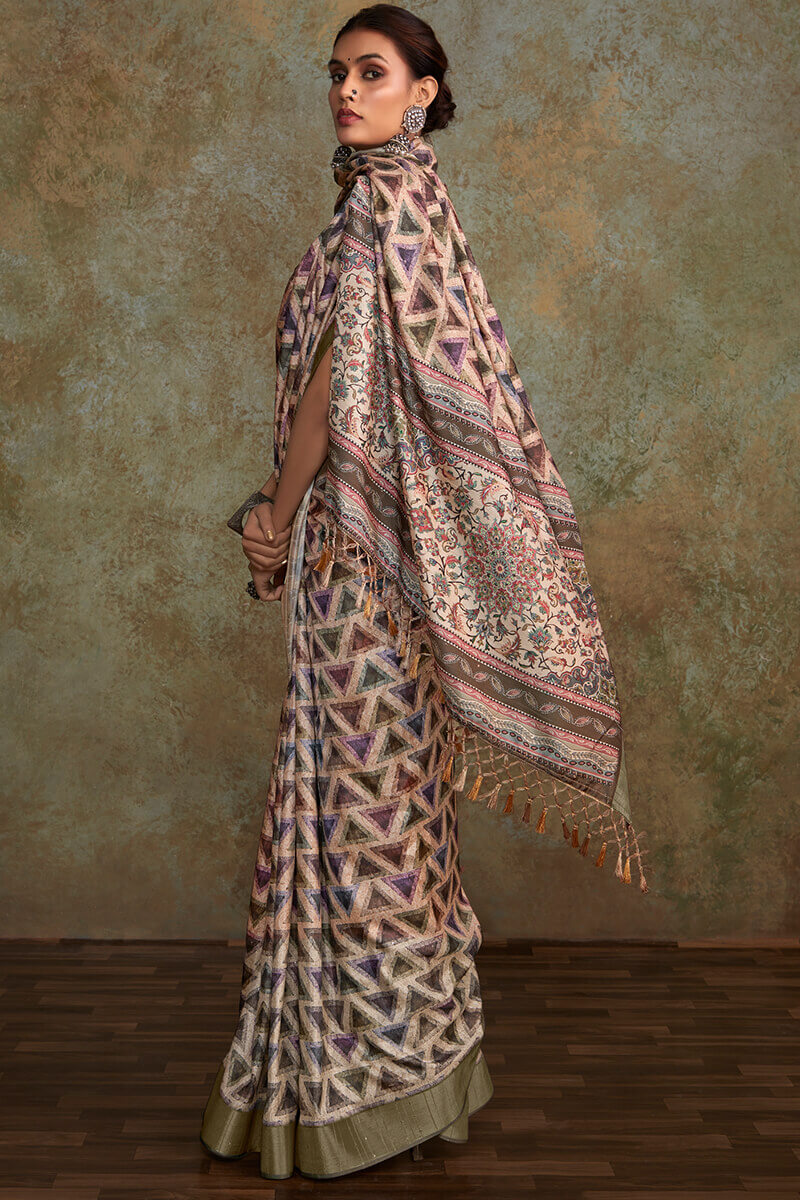 Sea Pink Printed with Sequence Soft Silk Saree