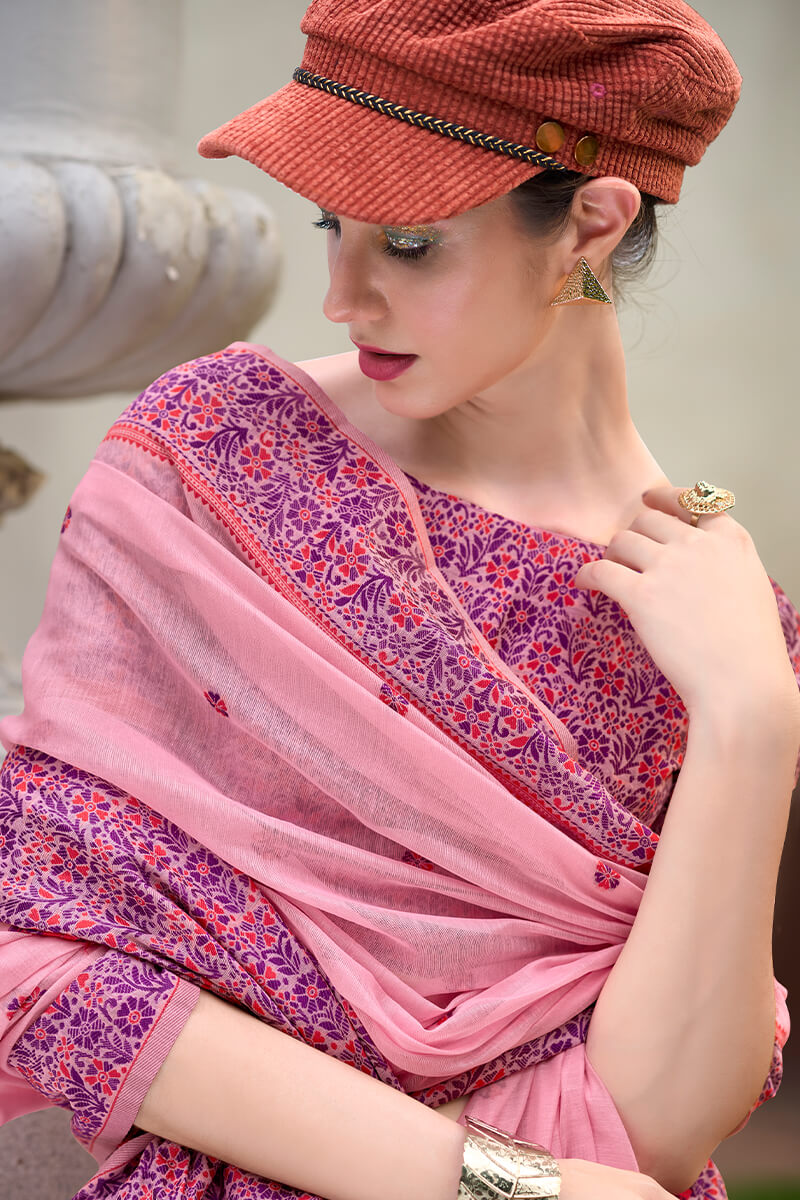 Sea Pink Woven Soft Linen Silk Saree