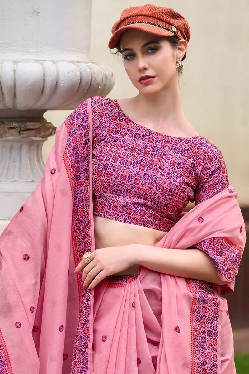 Sea Pink Woven Soft Linen Silk Saree