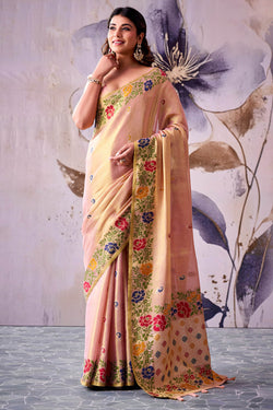Sea Pink Zari Woven Banarasi Tissue Silk Saree