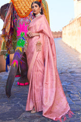 Sea Pink Zari Woven Kanjivaram Silk Saree