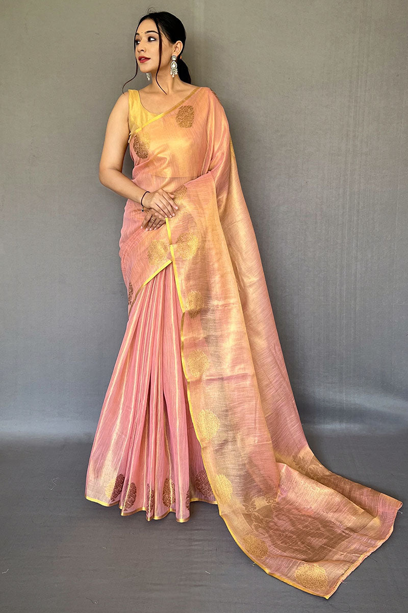 Sea Pink Zari Woven Tissue silk Saree