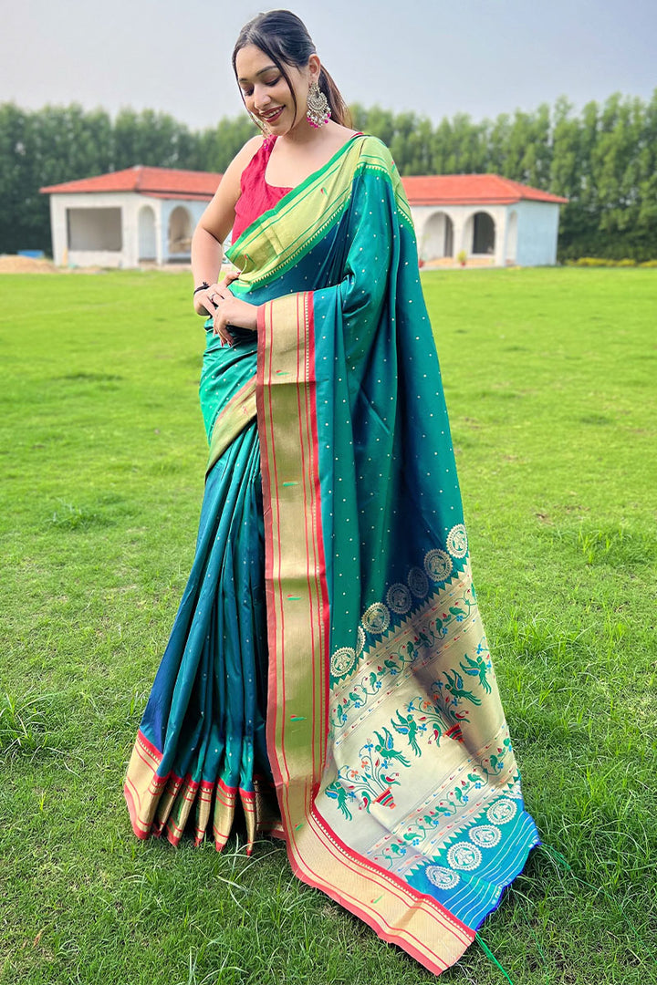 Sea Turtle Green Paithani Silk Saree