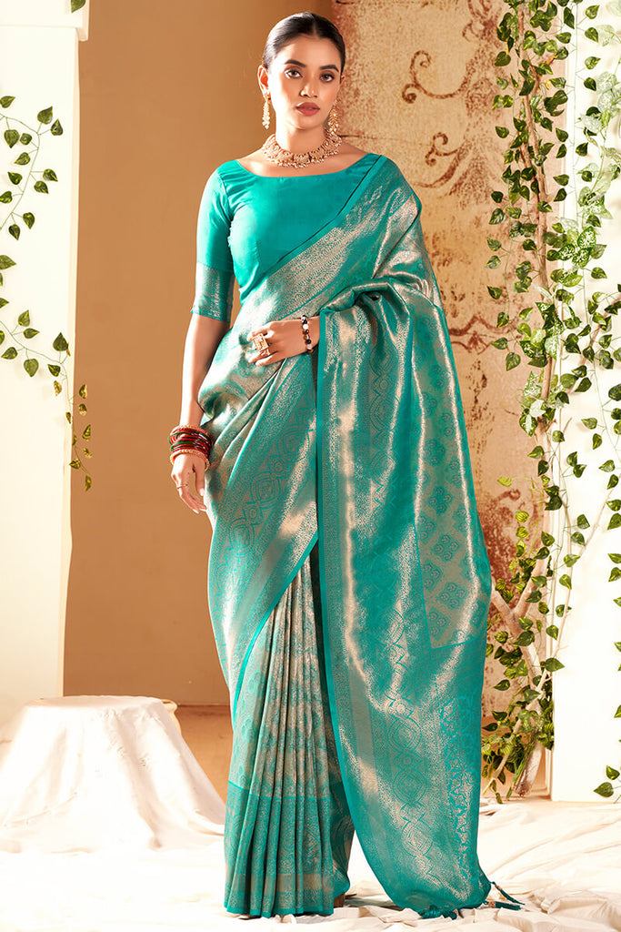 Sea Turtle Green Soft Kanjivaram Silk Saree