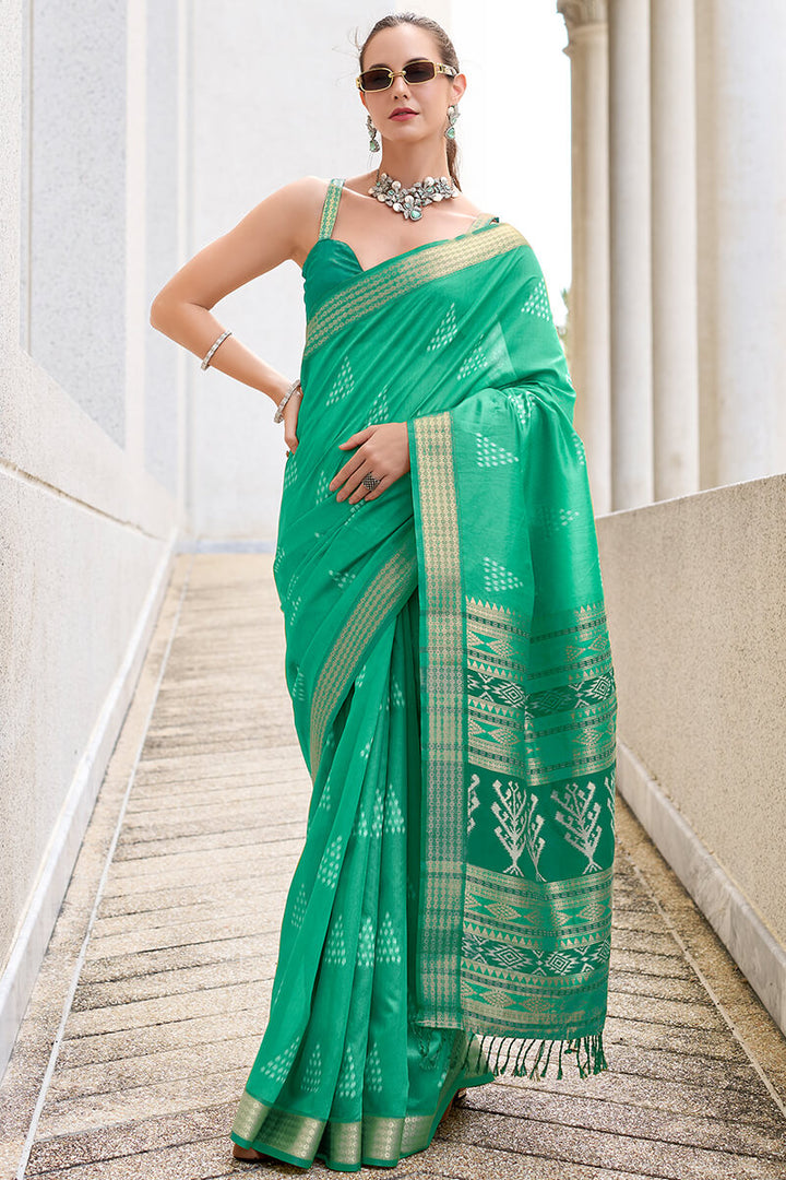 Seafoam Green Banarasi Soft Silk Saree