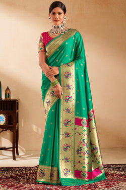 Seafoam Green Paithani Silk Saree