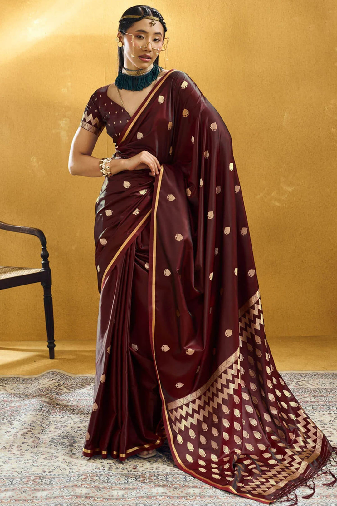 Seal Brown Banarasi Satin silk saree