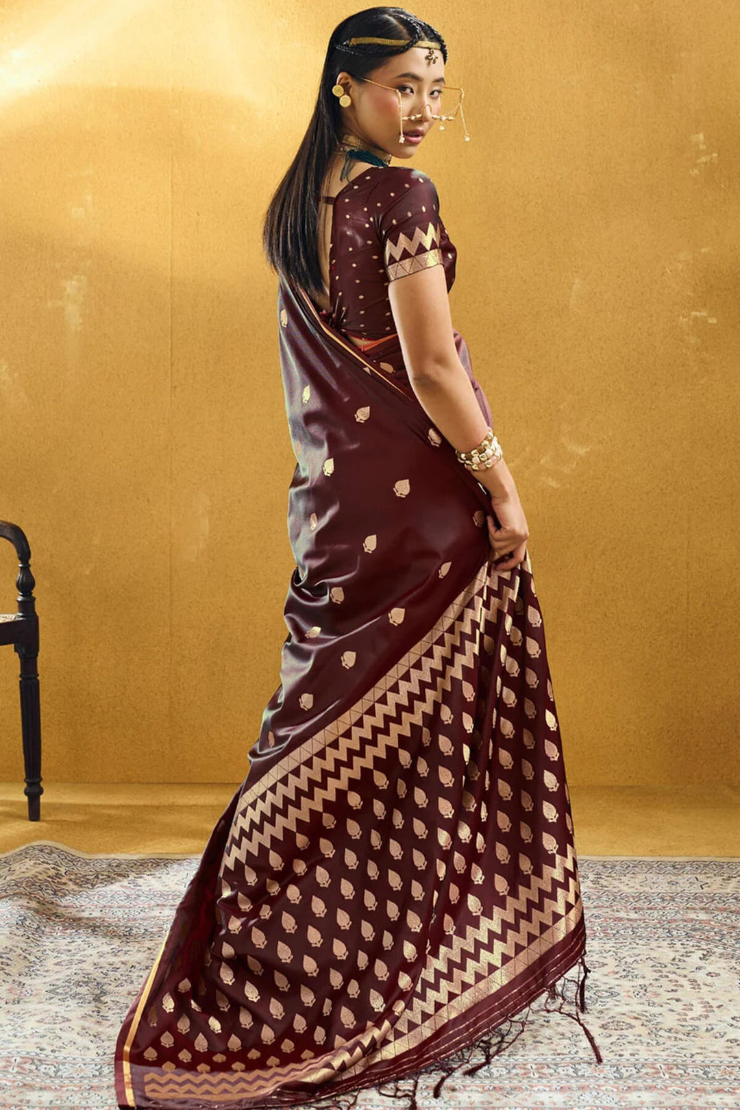 Seal Brown Banarasi Satin silk saree