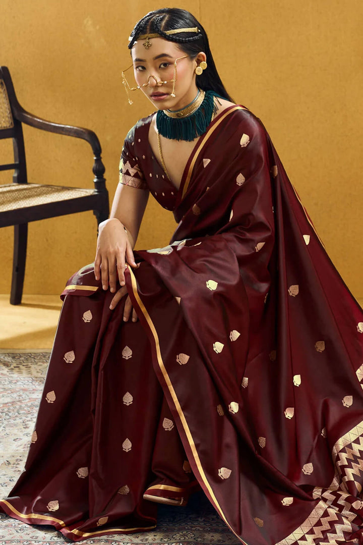 Seal Brown Banarasi Satin silk saree