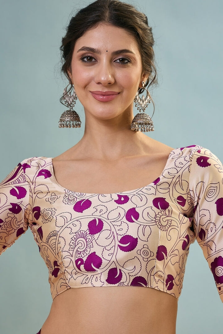 Seance Purple Ajrakh Printed Satin Silk Saree