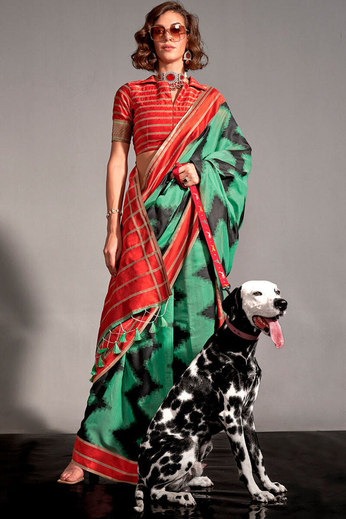 Seaweed Green Woven Soft Silk Saree